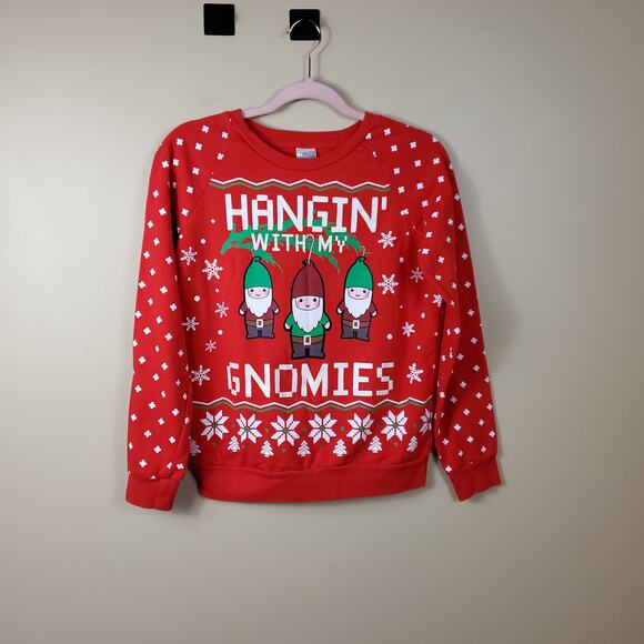  'Hangin' With My Gnomies' Crewneck Sweatshirt in Red Size XS - Picture 1 of 9